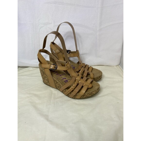 Blowfish Size 7.5 Brown Tan Cork Wedge Beach Vacation Sandals - Picture 1 of 10